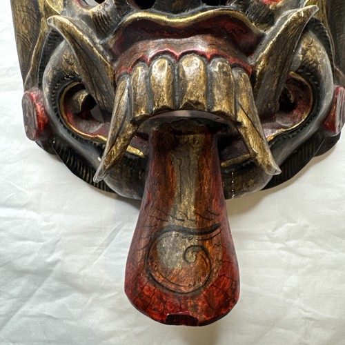 VTG Balinese Wooden Barong Mask Hand Carved Painted Wall Art 10" x 7" Protector - Picture 7 of 16