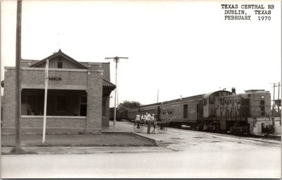 Vintage TX Texas Central RR Dublin Railroad Station Depot Train Engine Postcard