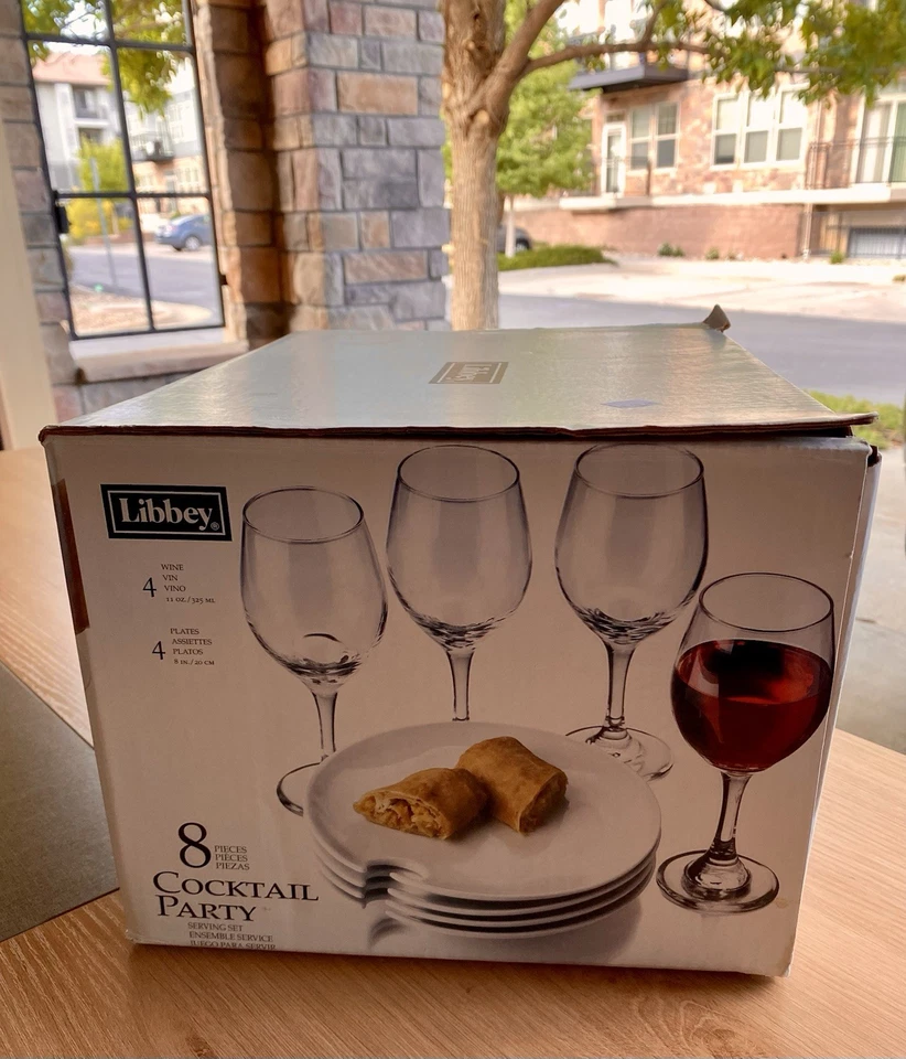 Vintage Libbey White Ceramic 8” Appetizer Plates Wine Glass Holder Set/4 (8pcs) - Image 3 of 4