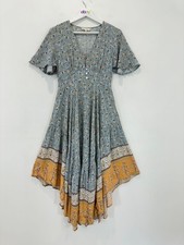 Iris Maxi Dress Women AU 8 Blue Floral V-Neck Button Front Handkerchief Hem Boho