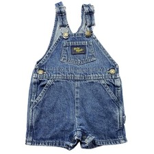 VTG OshKosh B'gosh Overalls Infant Boys 12M Blue Denim Shortall Bib Pocket Snap