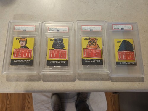 1983 STAR WARS ROTJ TOPPS PSA 9 & PSA 8 SERIES 1- 4 WAX PACK LOT MINT Vintage