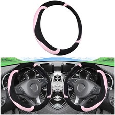 Car Steering Wheel Cover, Elastic Stretch Soft Anti-Slip Suede Black/Pink