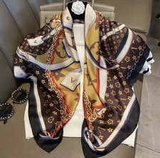 Luxury Silk Feel Satin Scarf Women Designer Style Chain Belt Print Wrap Shawl