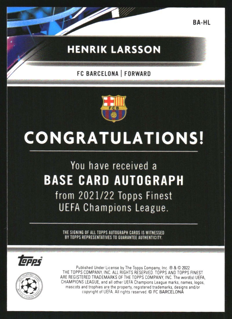 22-23 Topps Finest LARSSON 直筆サインカード Auto Yahoo!オークション -「topps finest」(シングルカード