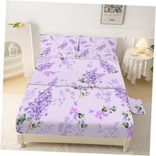 Floral Bed Sheets Set Fitted Sheets Purple Lilac Flower Bedding Twin Floral 06