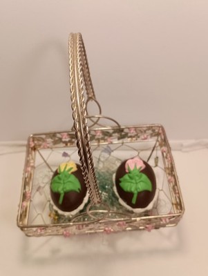Vintage Ceramic Easter Eggs Dept. 56 Faux Decorated W/ Silver Tone Basket