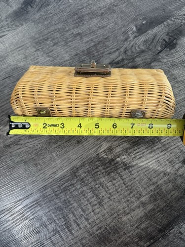 Borsa pochette J.Crew paglia vimini rattan tortora brevetto tono oro chiusura girevole - Foto 6 di 17