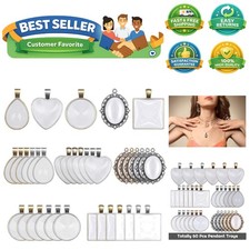 Complete 60Pcs Set of Pendant Trays with Colorful Cabochons for Jewelry Makers