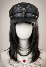 Gavroche Mütze Leder schwarz Punk Gothic - D...