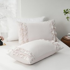 King Size Pillowcases Set of 2,Chic Ruffle Pillow Shams,20x36 inches Beige Pi...