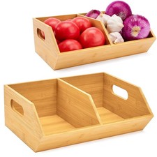 2 Set Bamboo Storage Bin, Pantry Organization and Storage Baskets, Kitchen Or...