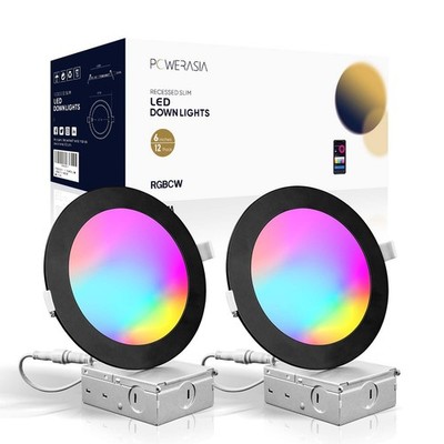 2 Pack Black Smart Recessed Lighting 6 Inch, Ultra-Thin 6 Inch LED Recessed L...