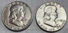 1955 P & 1951 S * 2 SILVER Ben Franklin HALF DOLLARS * As Seen * USA $5.00 SHIP