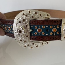 F107052 Ariat Men's Western Belt with Turquoise Blue W Orange Gems 32 / 80