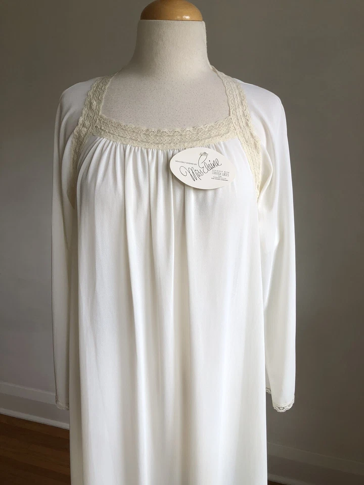 IMPRESIONANTE NUEVO CON ETIQUETAS DE COLECCIÓN MISS ELAINE Heavenly Bodies Marfil Nylon Camisón Largo L Foto 2 de 4