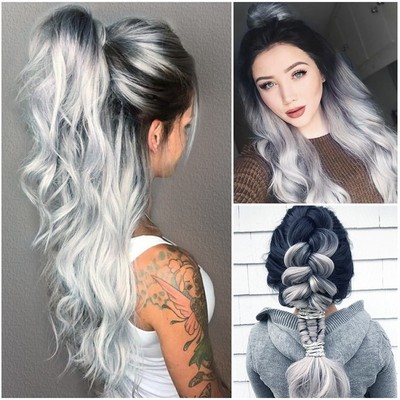 Sexy Women Long Hair Black Gradient Big Wave Curly Wigs Rose Net