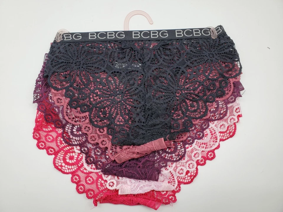 Paquete de 5 bragas de encaje transpirables pequeñas BCBG para mujer negras marrones borgoña rosa Foto 2 de 4