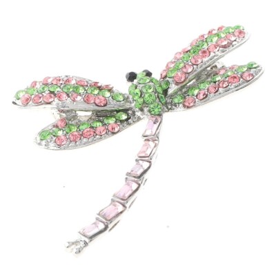 Silver Tone Metal Dragonfly Brooch With Rhinestone P1169-SPG