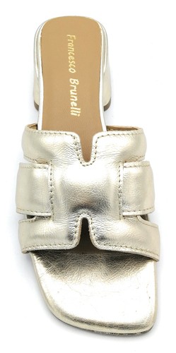 Francesco Brunelli BG4205 sandalo ciabatta pelle platino T 4cm - Imagen 2 de 4