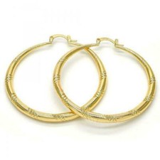 Hollow Design Women's Medium Real 14K Gold Plated Round 50mm Hoop Earrings