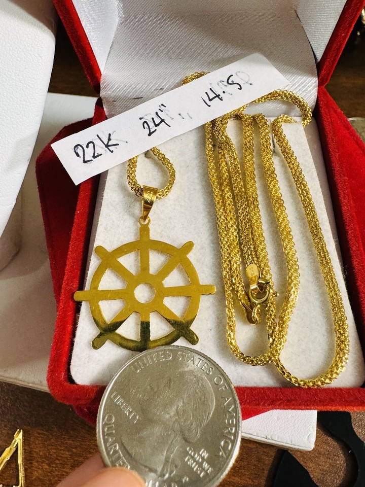 22C 22K 916 Real Dubai Saudi Yellow Gold 24” Long Mariner Necklace 2