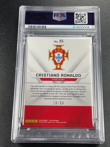 CRISTIANO RONALDO 2016 PANINI NATIONAL #35 HYPERPLAID HOLO PARALLEL/99 PSA 9 - Bild 2 von 4