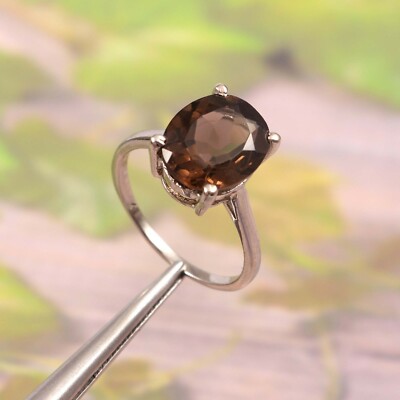 Smoky Quartz Ring Minimalist Handmade Wedding solitaire 925 sterling silver 