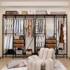 Industrial Large Clothes Rack Organizer with Drawers and Curtain Open Wardrobes