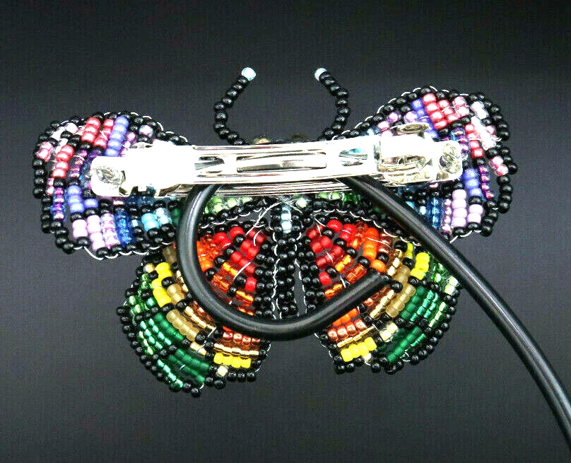 BARRETTE HAND BEADED FRENCH HAIR CLIP BUTTERFLY HAIR ACCESSORY RAINBOW  4"X3"  L - Image 2 of 4