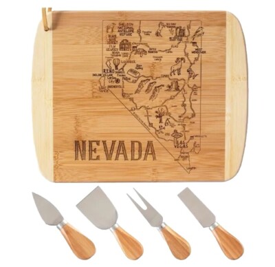 Totally Bamboo Slice of Life Cutting Board and Cheese Tools Set-Nevada-NEW