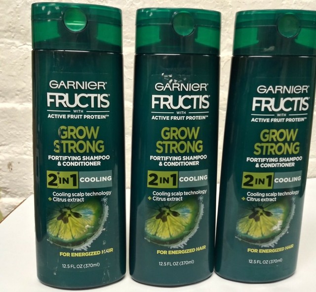 3x Garnier Fructis Grow Strong Cooling 2 in 1 Shampoo and Conditioner