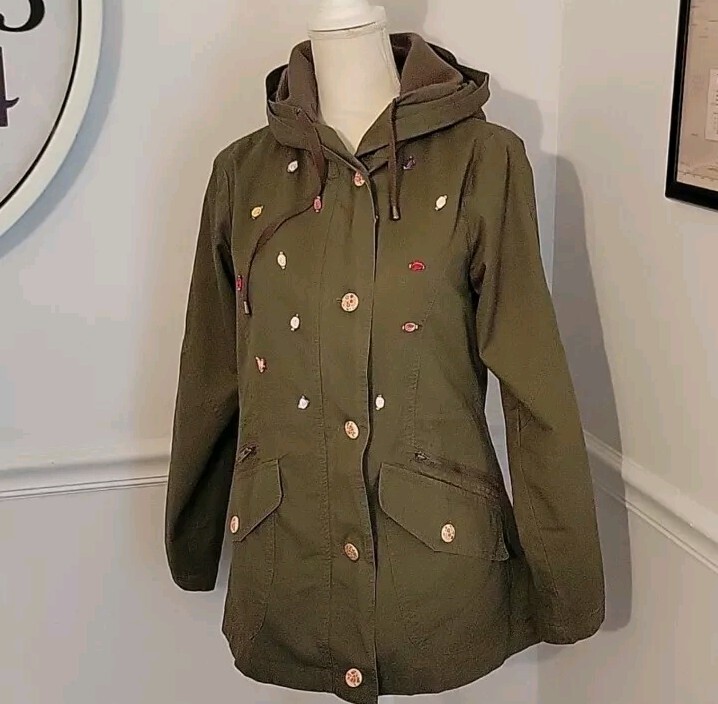 Love Tree Womens Floral Army Green Utility Jacket Size Small