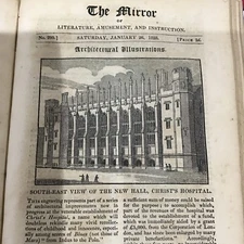 Antique Print - 1828 - The New Hall, Christs Hospital London - South East View