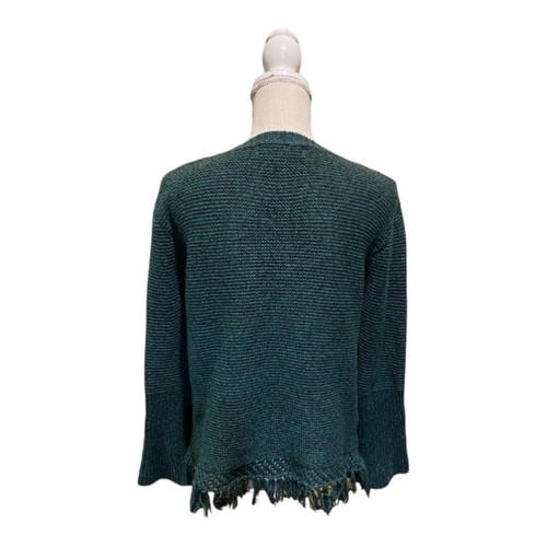 John + Jenn Womens Size XS Knit Dark Green Sweater Fringe Tassels Round Neck - Picture 4 of 15