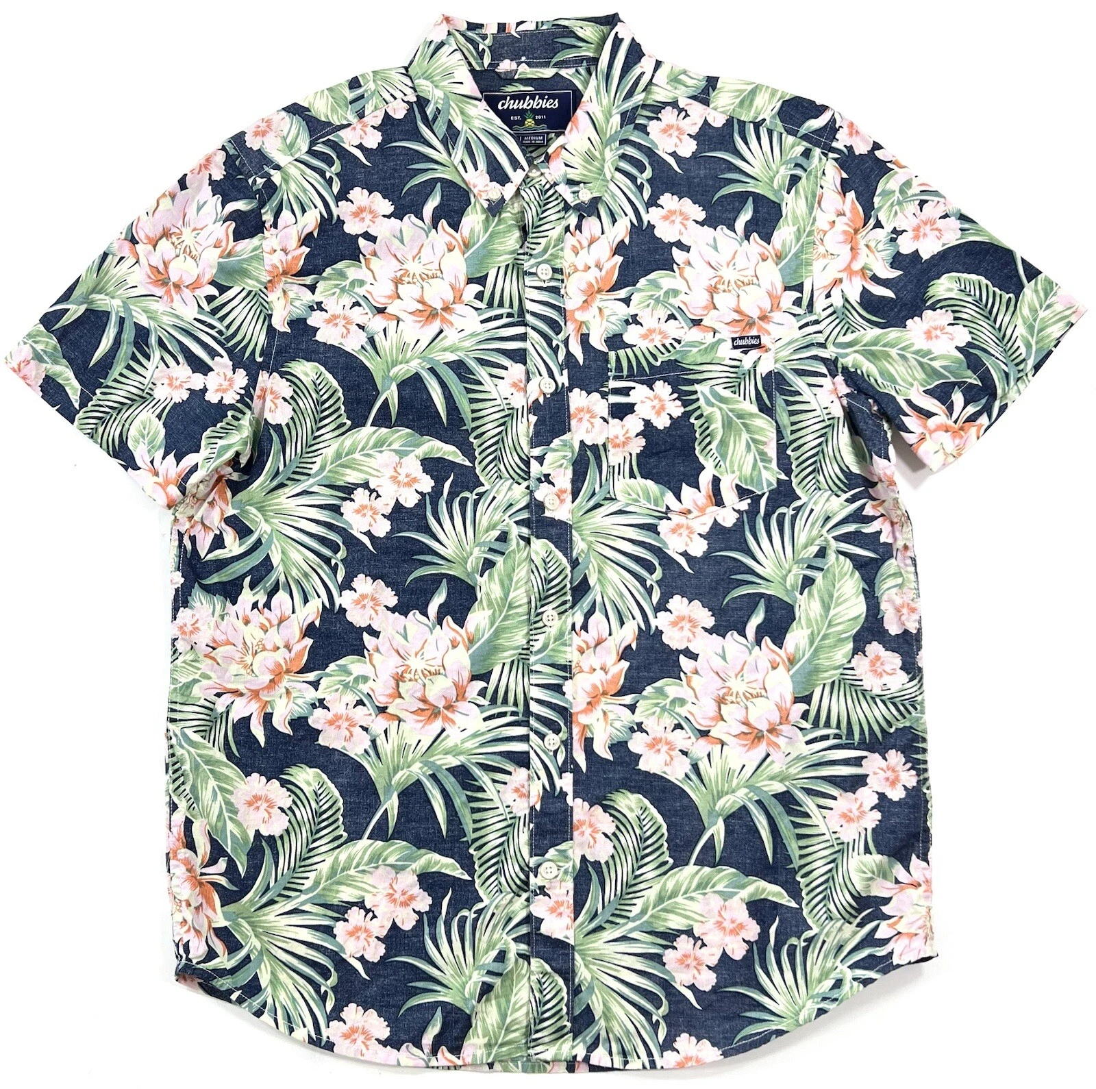 Chubbies Mens Hawaiian Shirt Size Medium Short Sleeve Reverse Print Floral Beach