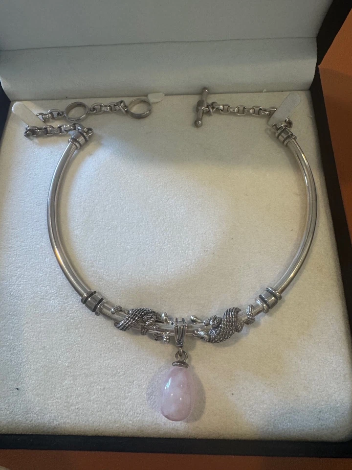 Barry Kieselstein 线纯银鳄鱼项圈项链带玫瑰石英 — 第 2/4 张图片