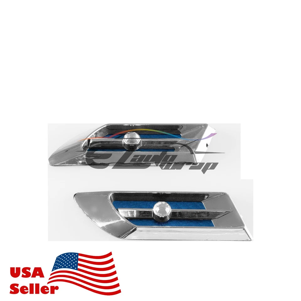 Universal ABS Blue Crystal Air Fender Grill Body Side Vents Car SUV Decoration - Image 2 of 3