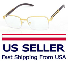 Men's Hip Hop Vintage Gold Frame Clear Lens Dark Wood Glasses