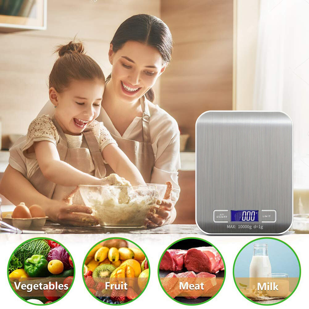 디지털 주방 저울, 스테인리스 스틸, LCD 디스플레이, 최대 10kg, 1g 측정, 전자 저울 4
