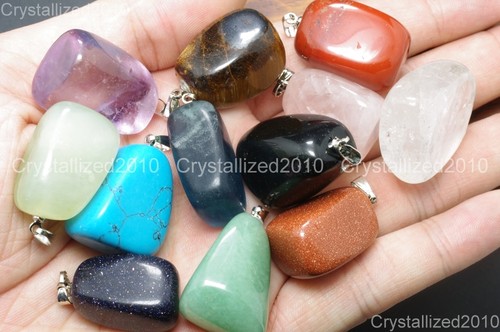 Natural Gemstones Free Formed Nugget Reiki Chakra Healing Pendant Charm Beads - Picture 4 of 22
