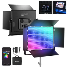 NEEWER 150W RGB LED Panel Video Light Kit with Barn Doors 1800 LED APP Control