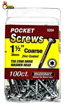 5204 Wood Pocket Hole Screws - #7 X 1-1/2" Washer Head with Coarse Thread (100Pc
