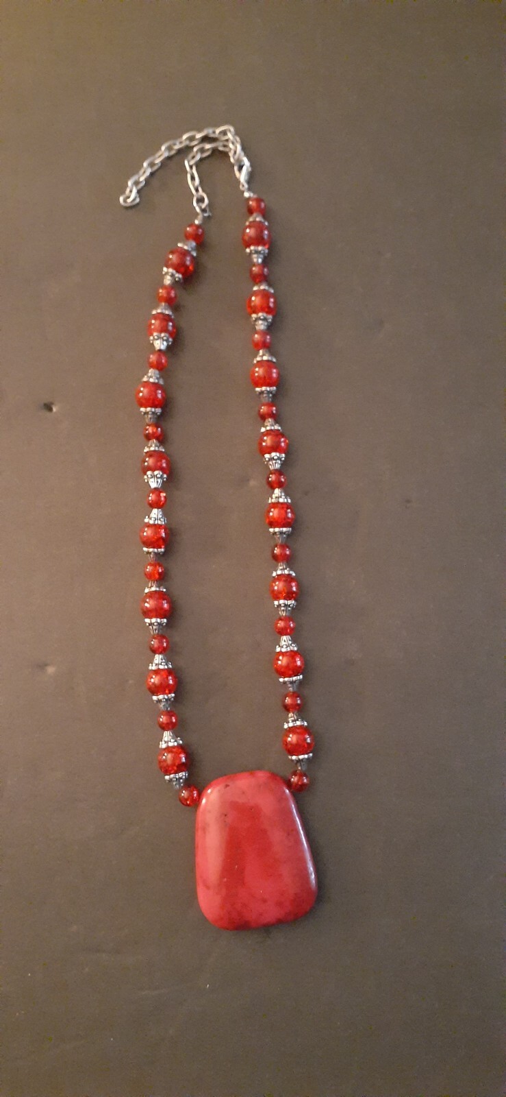 DRAMATIC, BRIGHT RED STATEMENT NECKLACE, 22" - image 5