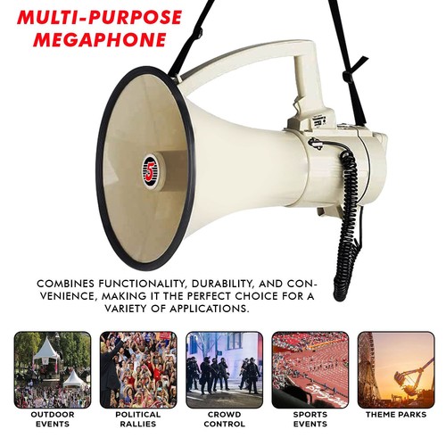 Megaphone Bullhorn Speaker 100W Professional Bull Horn Battery Power Chee - Picture 5 of 9