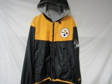 Pittsburgh Steelers Mens L Full Zip Embroidered Hooded Reversible Jacket B1 135