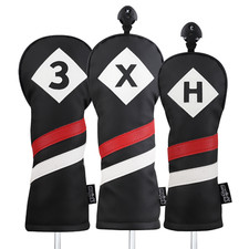 Majek Retro Golf 3 X H Woods Hybrid Headcover Black Red White Leather Style