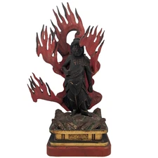 Antique Japanese Carved Wood Sculpture Statue Fudo Myo-o Buddhist Diety Japan