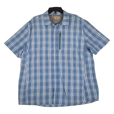L.L.Bean Button Up Shirt Mens XL Vented PFG Lightweight Quick Dry Blue Plaid