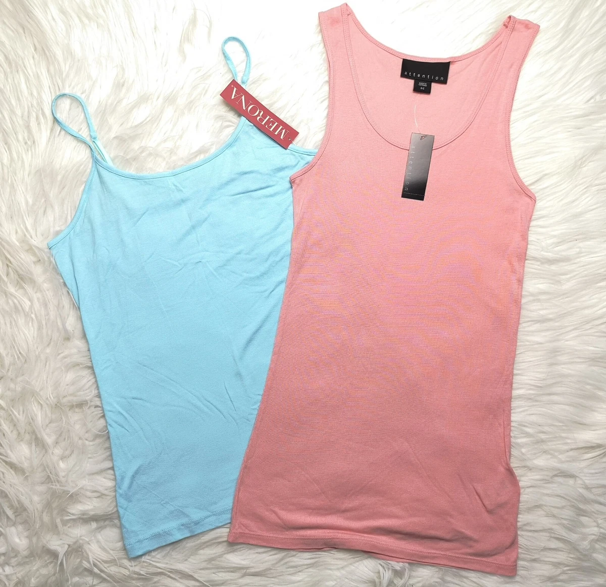 NEW LOT OF 2 CORAL PINK BABY BLUE ATTENTION MERONA TANK TOP